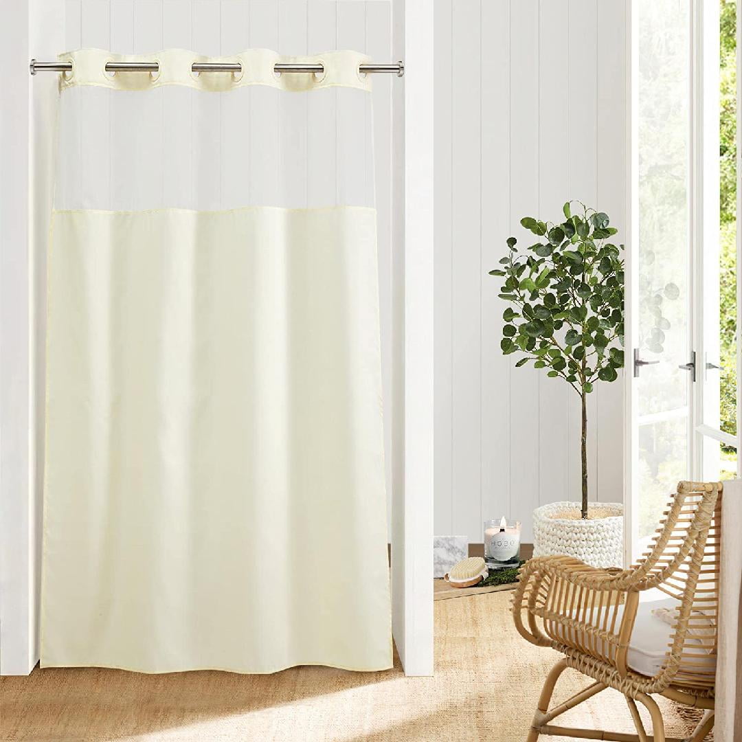Stall Shower Curtain No Hooks Needed,Beige Fabric Shower Curtain for