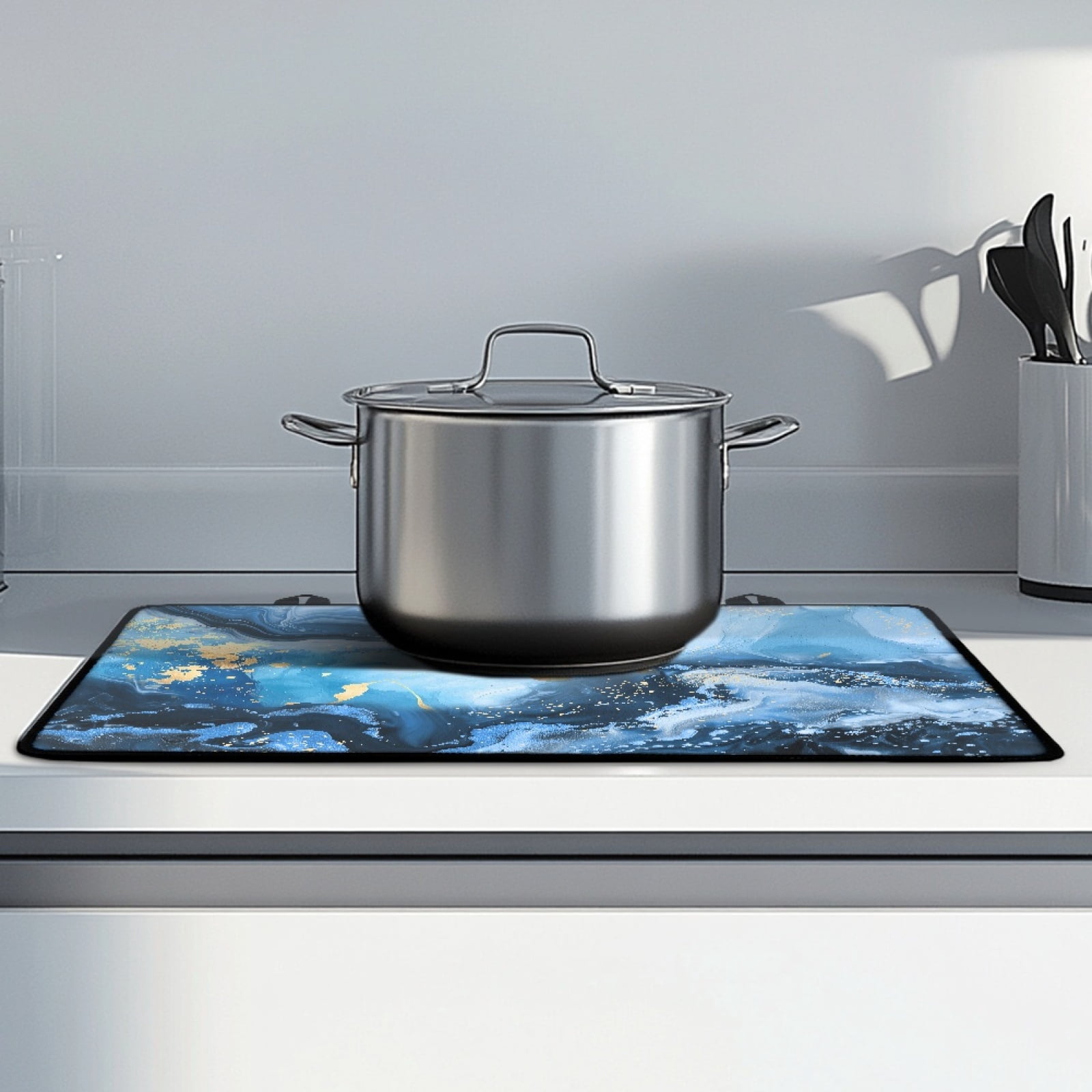 Renewold Ceramic Glass Stove Top Cover for Electric Stove, Non-slip Stove Mat Stovetop Protector Cover Multipurpose Desk Saver Pad for Counter Top, Blue Gold Marble