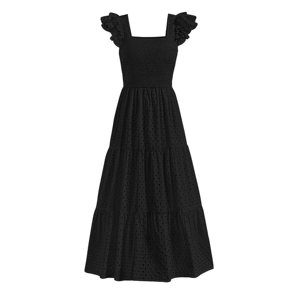 Vestido largo PRETTYGARDEN para mujer, cuello cuadrado, de verano, negro, XXL