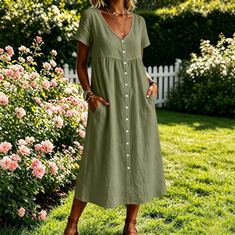 lightweight summer dresses with sleeves Womens Floral Dress Square Neck Smocked Midi Dress A Line Sundresses Casual Beige : Clothing, Shoes & Jewelry daily outings XUNKUSGA Summer Dresses for Women