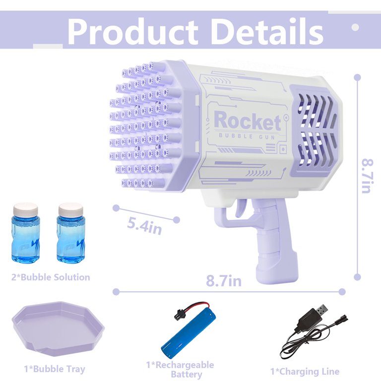  Bubble Machine Gun, Purple Bubble Gun with Lights