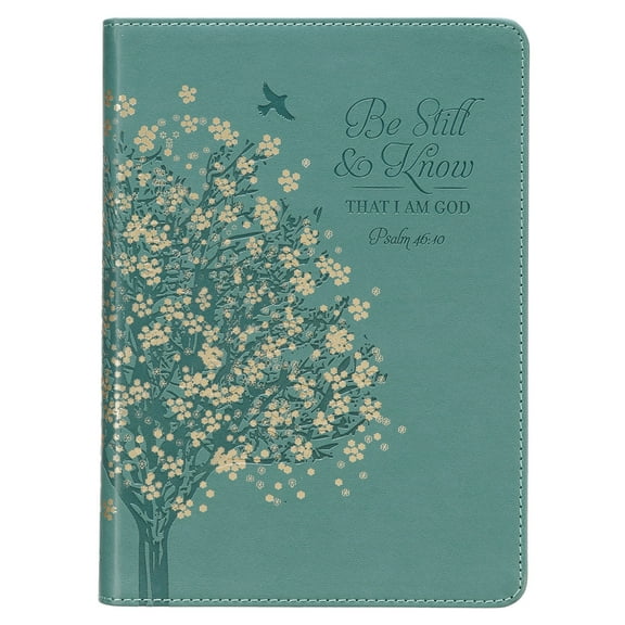 Christian Art Gifts Classic Journal Be Still And Know Psalm 46:10 Floral Inspirational Scripture Notebook, Ribbon Marker, Teal/Gold Faux Leather Flexcover, 336 Ruled Pages