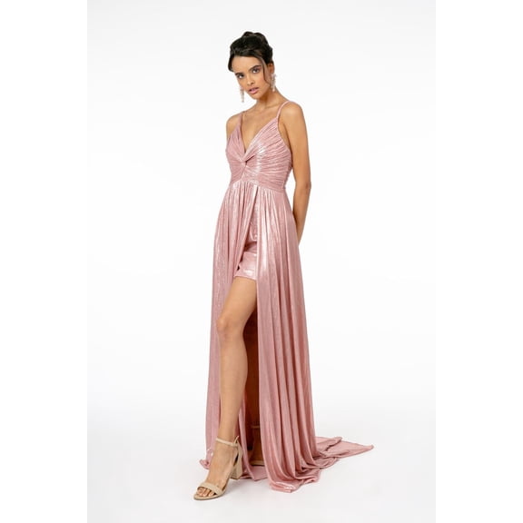 Women's Elizabeth K Glossy Spaghetti Strap Gown Gl2927 Dusty Rose Pink Size S