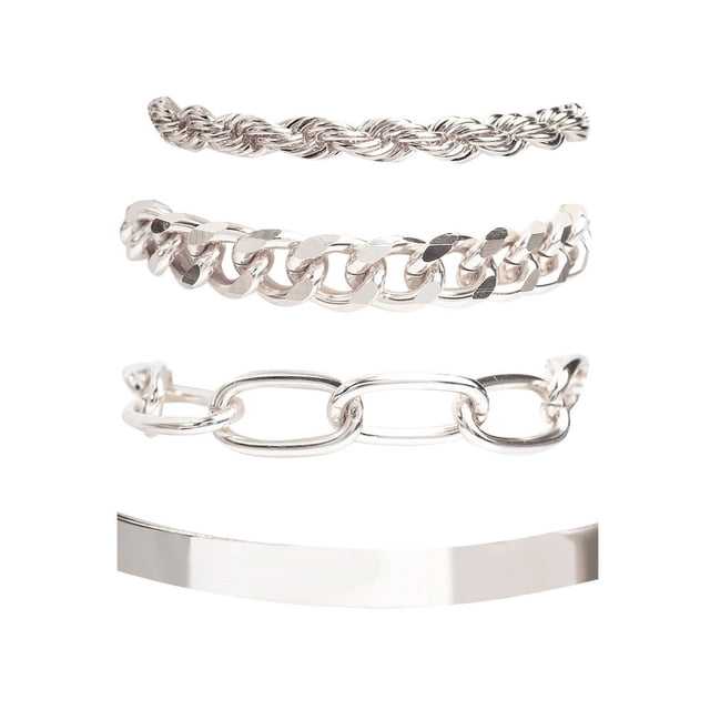 Fiudx Pulsera de Hip-Hop, Elegante Joyería de Metal Punk, Cuerda Cubana con Diamantes de Imitación, Accesorio para Bodas, Regalo para Mamá y Novia, Juego de 4 Piezas Incluido.