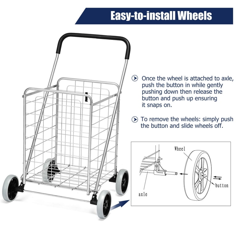 JMFOLD 75L White Folding Shopping Cart - Portable Utility Basket With 4 Wheels