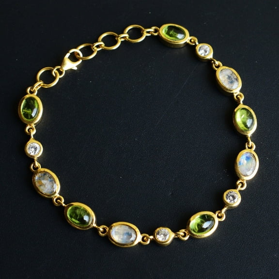 Peridot and Moonstone Tennis Bracelet-Vintage Oval