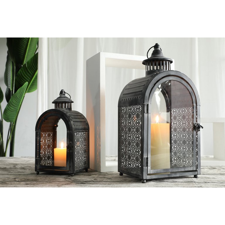 JHY DESIGN 2 Set of 16.5/11''H Antique Grey Decorative Lanterns