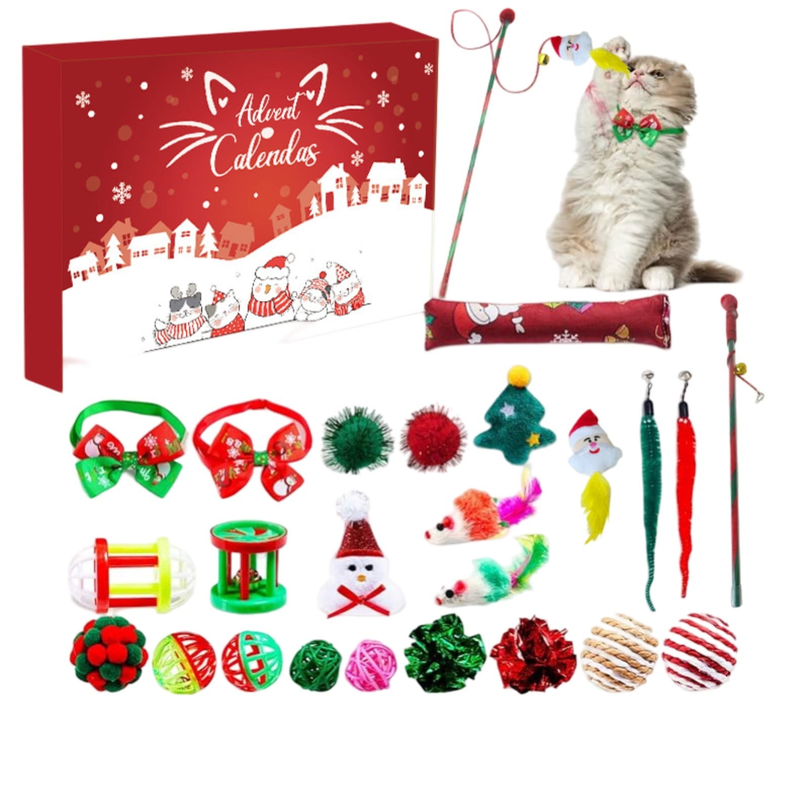 SugarBloom Pet Toys for Cats: Wool Balls with Bells - Self-Entertainment Cat Toys, Christmas Blind Box Assortment for Indoor Play & Fun,