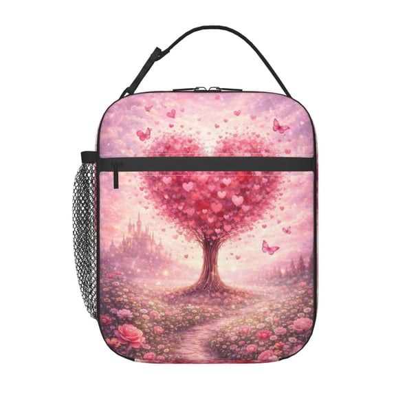 Heart Shaped Tree Lunch Bag Reusable Thermal Lunch Tote with Handle for Women and Men