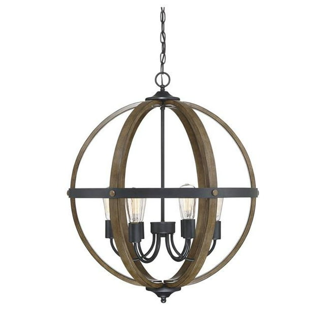 Meridian M70034WB 6 Light Pendant - Black with Warm Brass