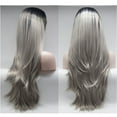 thumbnail image 3 of Unique Bargains Lace Front Wigs for Women 24" Black Gradient Gray Long Natural Curly with Wig Cap, 3 of 7