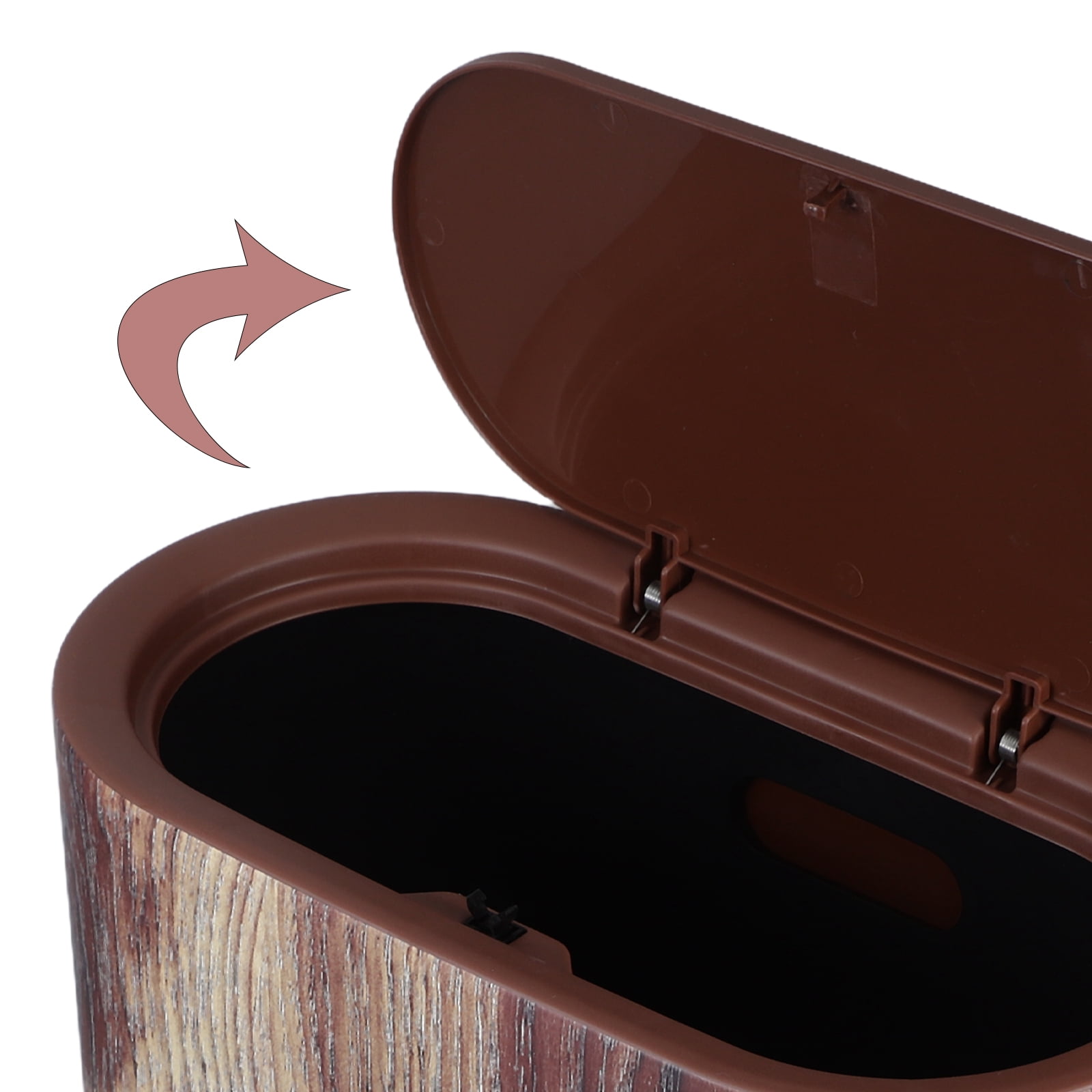 Space Saving Wood Grain Plastic Trash Can With Lid For Bathroom Kitchen Living Room And Office Compact Waste Container For Small Spaces