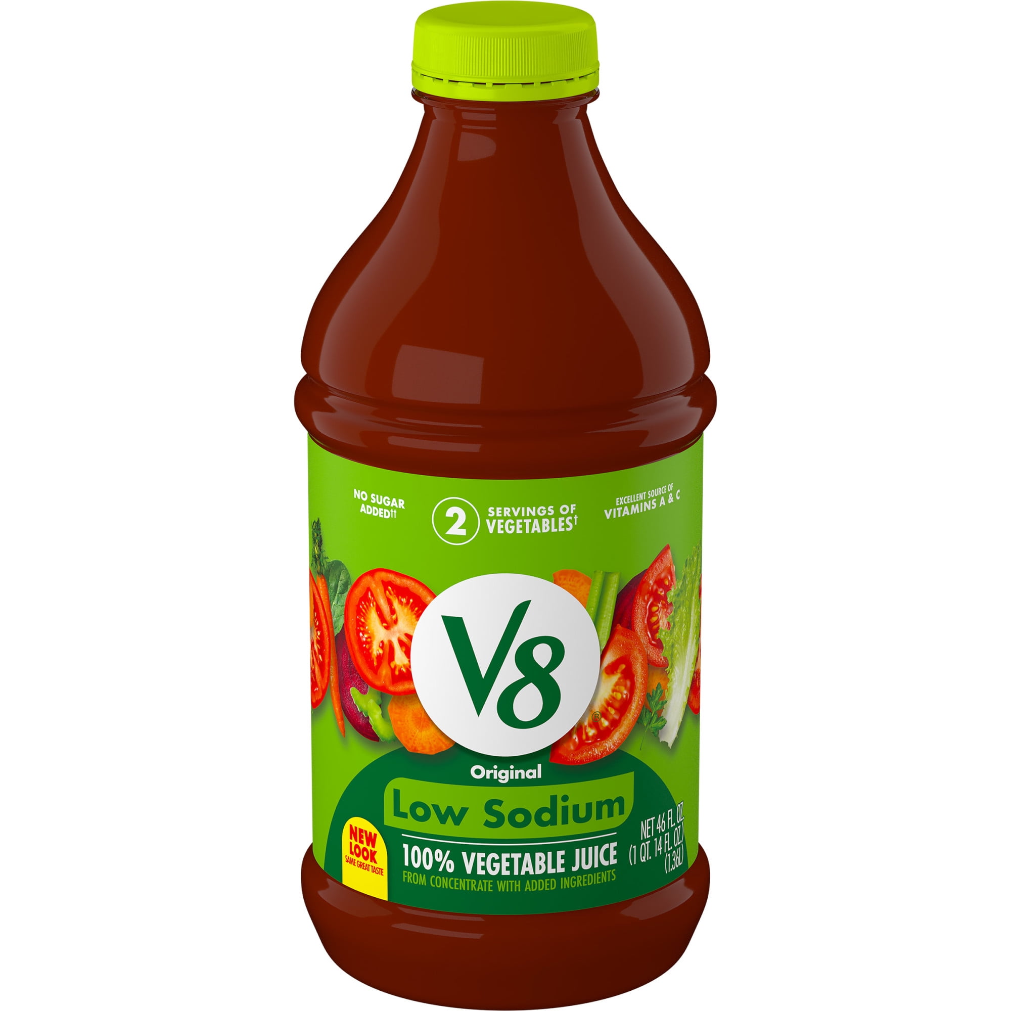 V8 Low Sodium Original 100% Vegetable Juice, 46 FL OZ Bottle