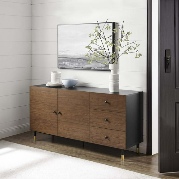 Modway Nexus Wood Storage Cabinet Sideboard in Black and Walnut