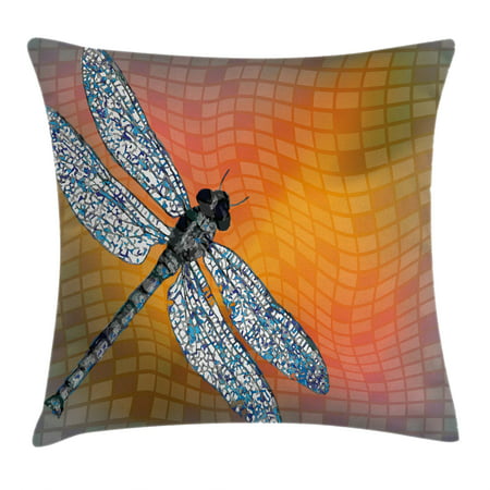 Dragonfly Throw Pillow Cushion Cover, Bird Like Bugs Flying on Orange Marigold Abstract Geometrical Digital Backdrop, Decorative Square Accent Pillow Case, 18 X 18 Inches, Multicolor, by (Best Flying Neck Pillow)