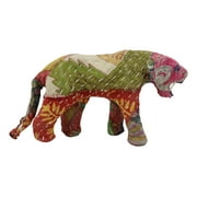 Jungle Bengal Tiger Hand Crafted Paper Mache In Colorful Sari Fabric Figurine