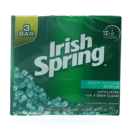Irish Spring Deodorant Bar Soap, Clean Scrub, 3.75 oz bars, 3 ea