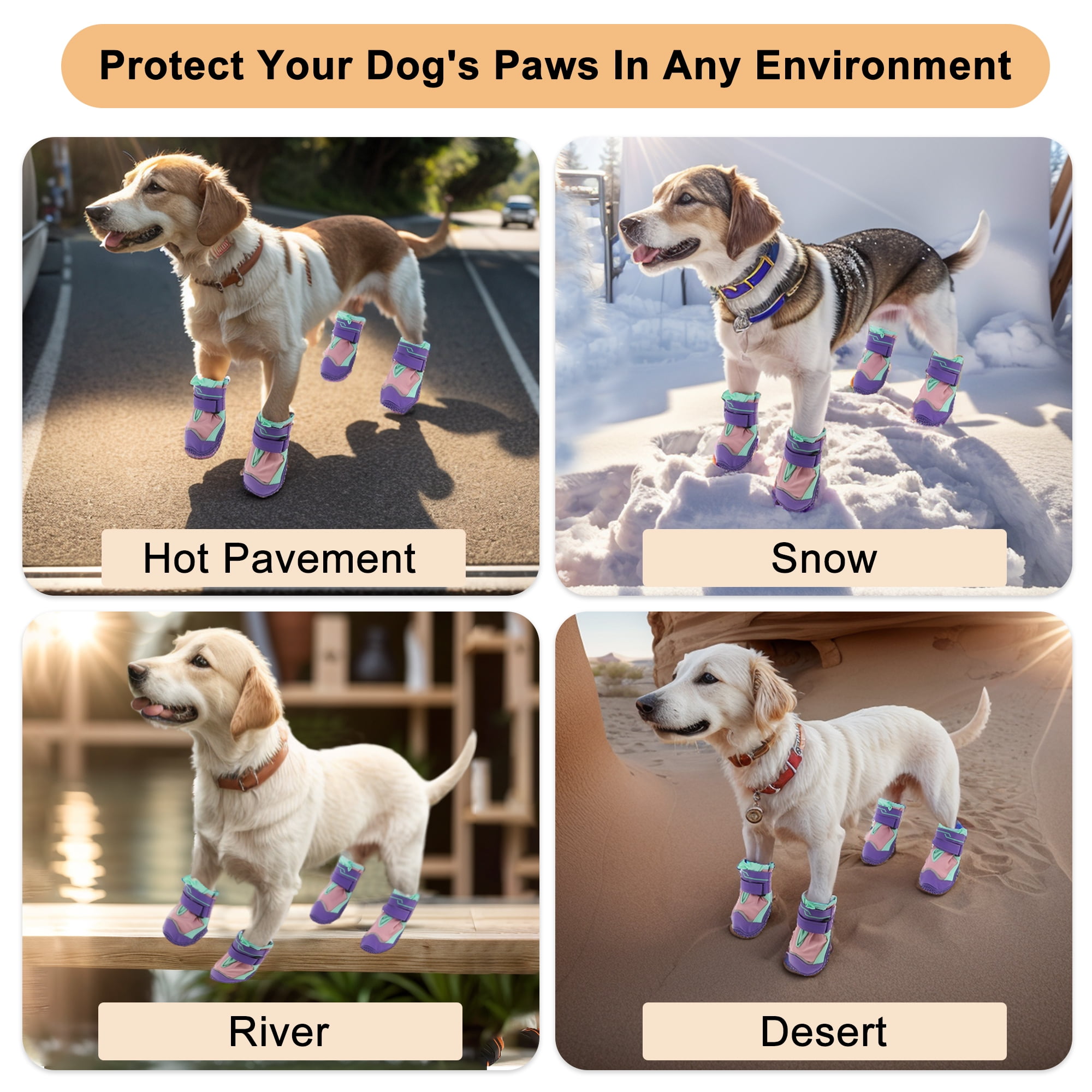 Unique Bargains 4pcs Dog Shoes Waterproof Anti Slip Boots Protectors 2.75" Purple