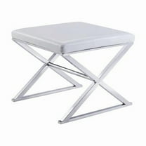 Pasargad Home Luxe Upholstered with stainless Steel Bench, White