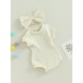 thumbnail image 3 of Spewahor Baby Girl 2 Piece Outfits Solid Color Short Sleeve Romper with Bow Headband Set Summer Clothes, 3 of 9