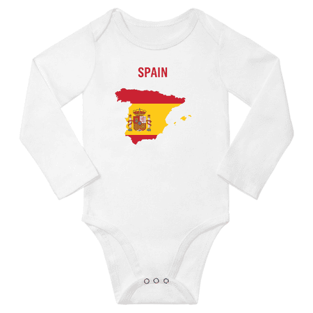 

Spain Flag Map Baby Long Slevve Rompers (White 6-12 Months)