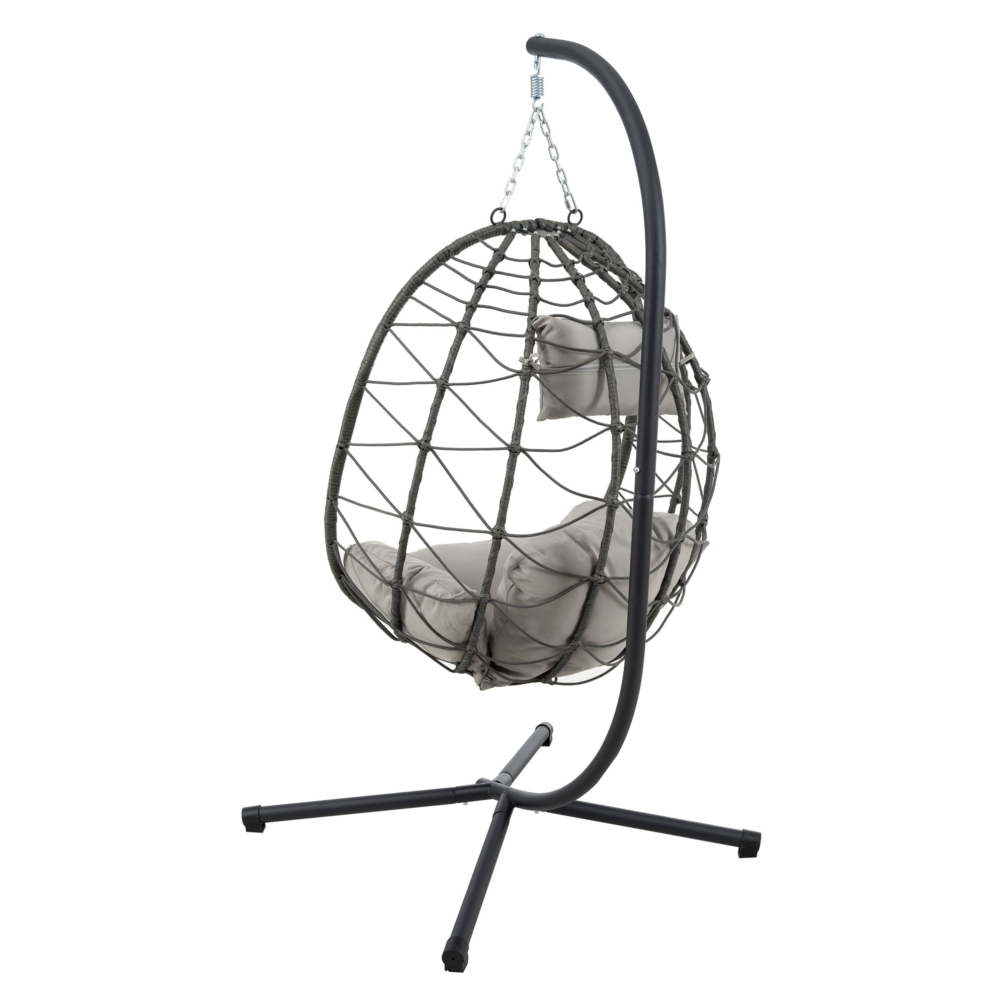 Highsound Egg Hanging Chair with Stand, Patio Wicker Swing Egg Chair Indoor Swinging Chair Outdoor Hammock Egg Chair for Patio Bedroom Balcony, Light Grey