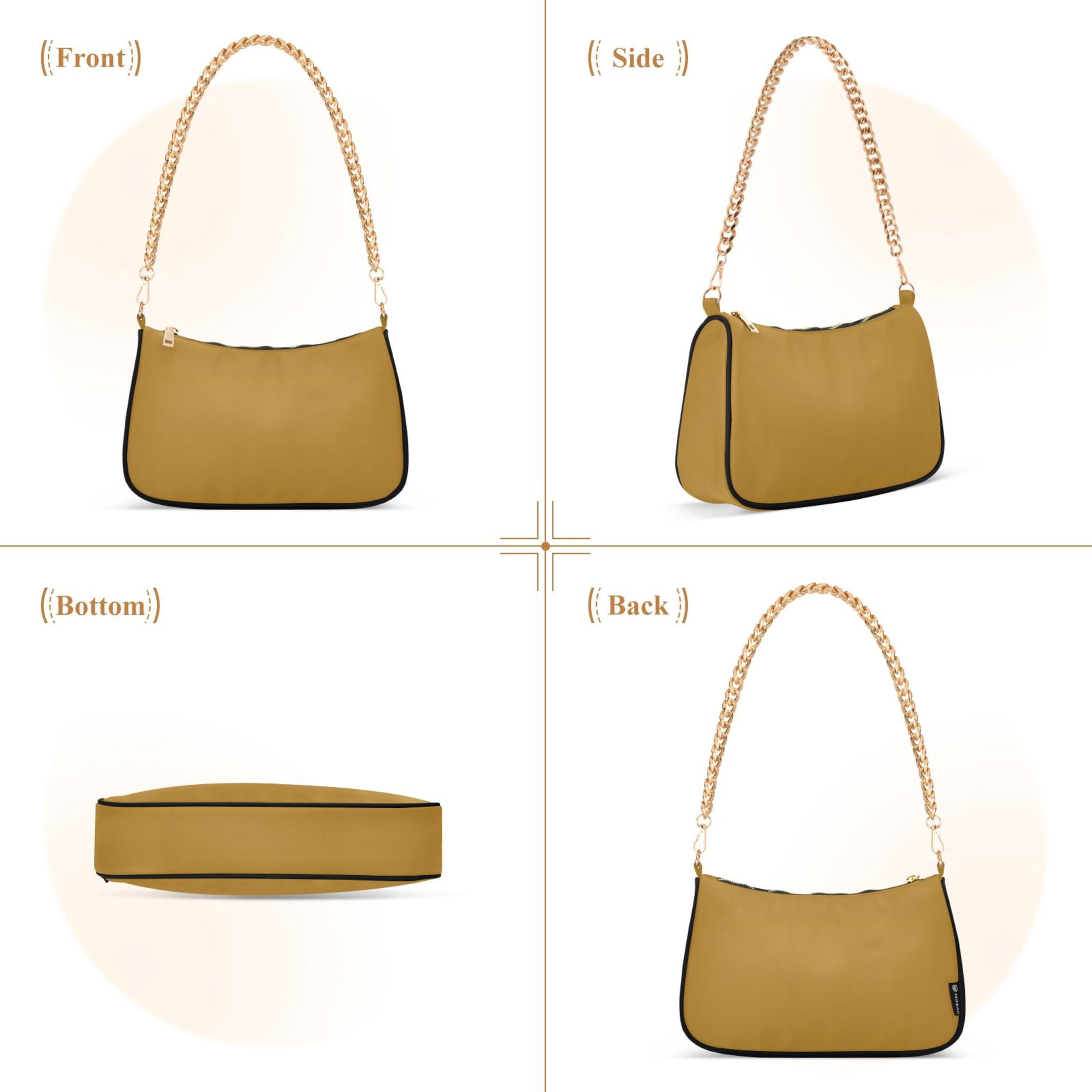 Ryvnso Dark Yellow Womens Chain Shoulder Bag Tote Handbags Clutch Hobo Purse with Zipper for Travel