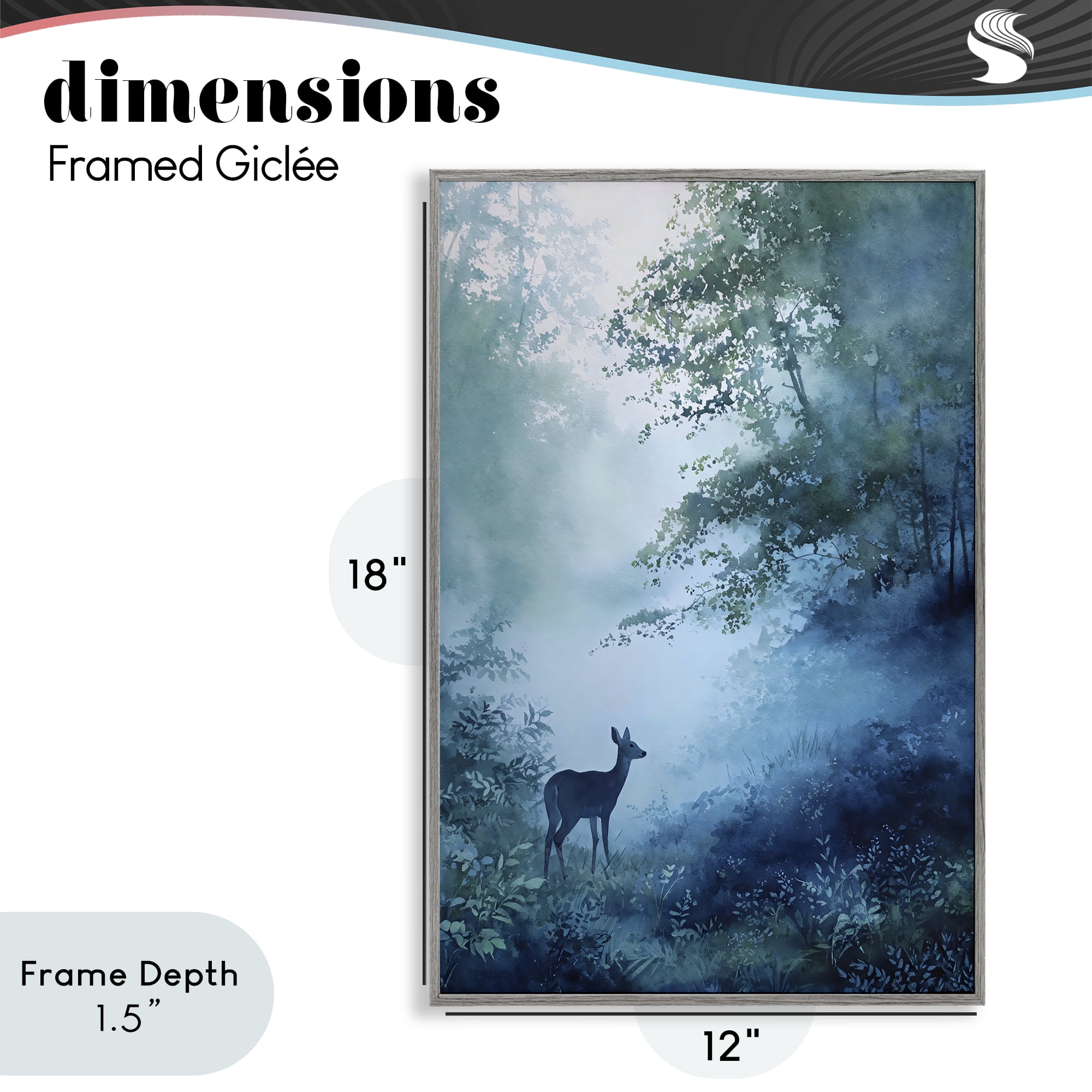 Stupell Industries Blue Dawn Deer in Mist Gray Framed Giclee Art, design by Franklyn Gregory