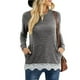 thumbnail image 1 of Las mujeres de manga larga Pullover Top cuello redondo encaje dobladillo bolsillos laterales Casual mujeres con estilo sudadera gris oscuro L, 1 of 6