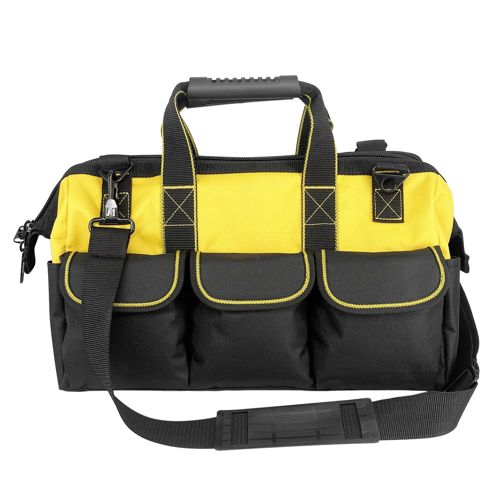 Yongzhenlite Garden Tools Bag 16inch Wide Mouth Tool Bag with Molded Base for Men heavy Duty,600D polyester fabric (Yellow color)