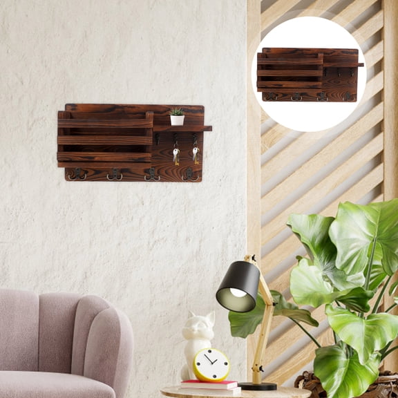 MLINS Hallway Wall Shelf Holder Rustic Wooden Mails Storage Rack Key Hanging Rack With Hooks