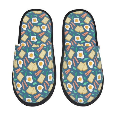 

Disketp Eggs Toast Bacon And Arugula Fuzzy House Memory Foam Slippers Furry Fur Lined Bedroom Shoes Cozy Indoor-Medium