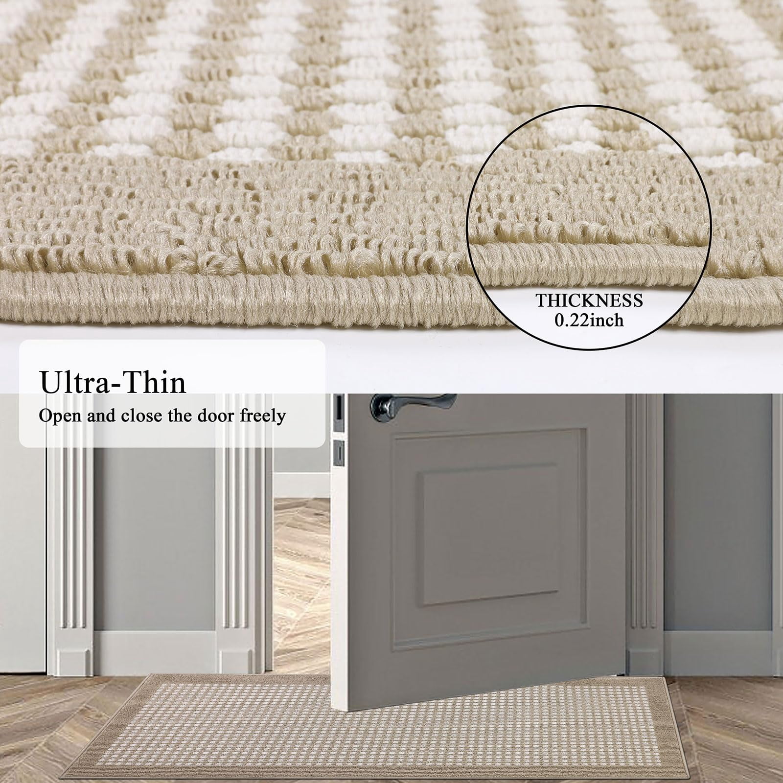 Findosom 2'x6' Hallway Runner Rug Non Slip Entryway Mat with Rubber Backing,Heavy-duty Durable Entryway Floor Mat Machine Washable Doormat,Laundry Runner Rug for Garage Kitchen,Beige
