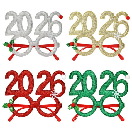 Shoreew 2026 New Year Eve Glasses Christmas Party Photo Props for Adults Kids Festive Celebration Eyewear for Countdown Party