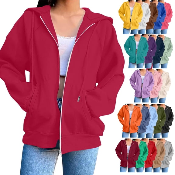 ZKCCNUK Sweatshirt for Women Zip up Hoodies Long Sleeve Fall Oversized Sweatshirts Fleece Jacket with Pockets,Sizes S-3XL