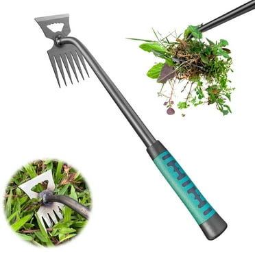 NAISHIER Weed Puller Tool, Time-Saving Garden Tools, Upgraded Hadfield Steel Weeding Tool Multifunctional Weeder, Dandelion Weed Puller Tool Gardening Tools for Yard, 6 Teeth