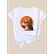 thumbnail image 3 of A Casual Fashion Top with a Round Neck And Short Sleeves Featuring a Sunset Print of a Little Cat And a Black Woman., 3 of 5