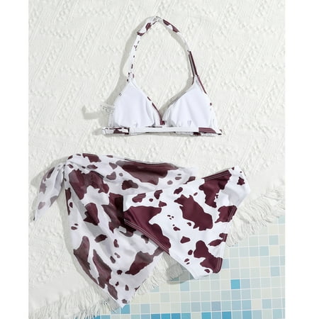 

kpoplk Baby Swimsuit Girl Toddler Baby Girl s 3 Piece Swimsuits Cow Prints Bikini Bathing Suit Briefs Girls Baby Girl Swimsuit(White)