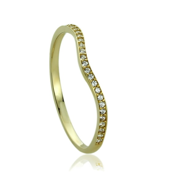 14K Yellow Gold Round CZ Curved Tracer Wedding Anniversary Ring