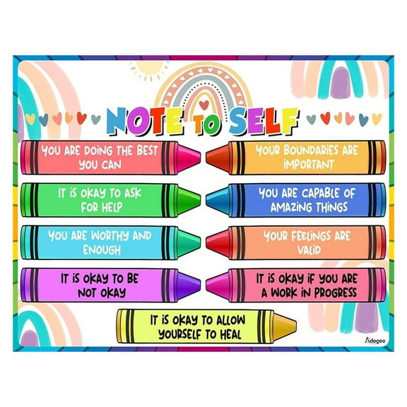 Note to Self Poster, Motivational Posters, Growth Mindset Posters for Classroom, Office, or Mental Health - Educational Poster for Goal Setting