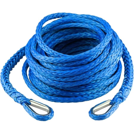 3/8 Inch x 50 Feet Synthetic Winch Rope Extension 26,500 Lbs for Off Road Vehicle ATV UTV SUV Blue