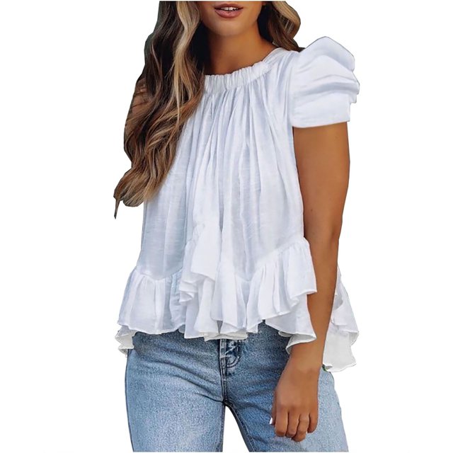 Camisetas de cuello redondo para mujer Camisetas estampadas Camiseta de manga corta Blusa Dobladillo irregular Tops Fridja bn3306