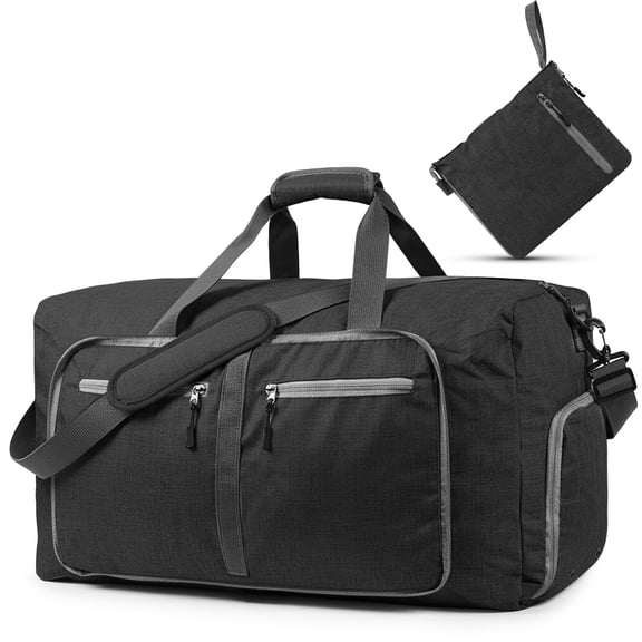 Fosmon 65L Large Duffle Bag for Travel , 24" Foldable Carry On Travel Bag With Shoe Compartment, Adjustable Shoulder Strap and Padded Handle for Gym Weekender Women and Men , Black