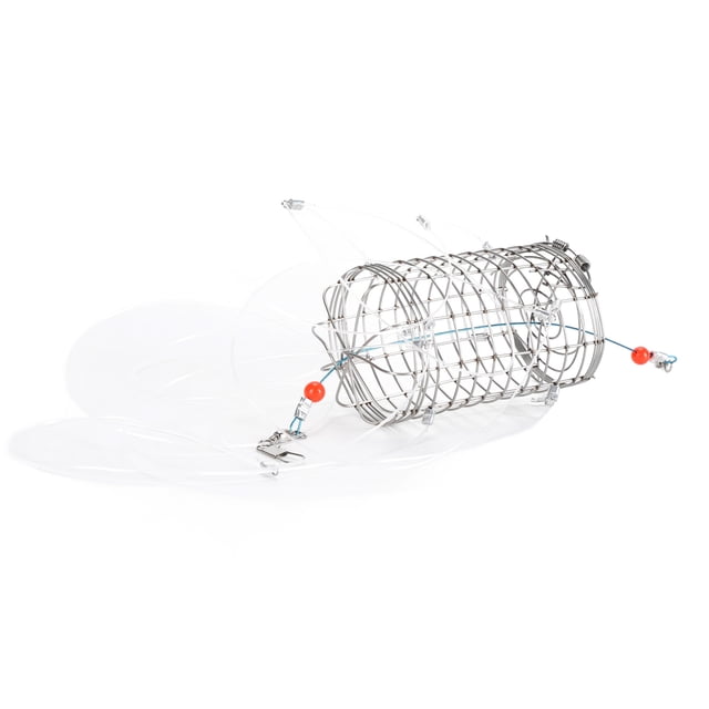 Crabe Réutilisable avec 8 Boucles, Pièges à Appâts en Fil d'Acier Inoxydable Cylindrique avec Corde en Nylon, Attrape-Fruits Efficace