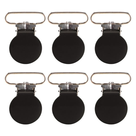 LOLIPPYY 6-Pack Black Metal Round Nonslip Suspender Clip Ends for Crafting and Projects