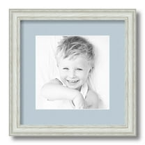 ArtToFrames 12x12" Matted Picture Frame with 8x8" Single Mat Photo Opening Framed in 1.25" Off White Wash on Ash and 2" Baby Blue Mat (FWM-4098-12x12)