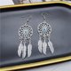 thumbnail image 3 of Pendientes de turquesa azul para mujer, joyería vintage bohemia occidental, pendientes colgantes de plumas de atrapasueños de indios nativos americanos, 3 of 5