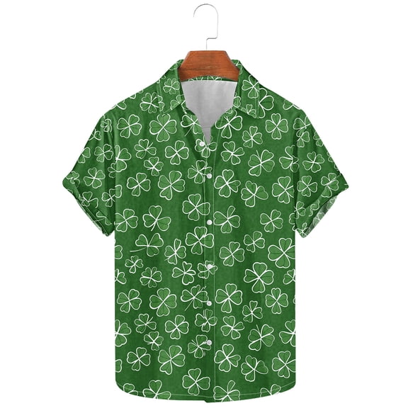 Jjayotai Mens 2025 St Patricks Day Shirts, Clover Print Short Sleeve Button Down Shirt, Green Shamrock Casual Shirts Tops Green XXXXL