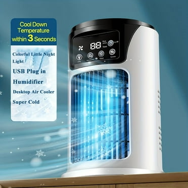 HAOTUTOYS Portable Air Conditioner Humidifier Atmosphere Light Fan USB Cooler Air Conditioner, 3 In 1 Function, Office Household Essential Cooler USB Portable Air Conditioner USB Fan