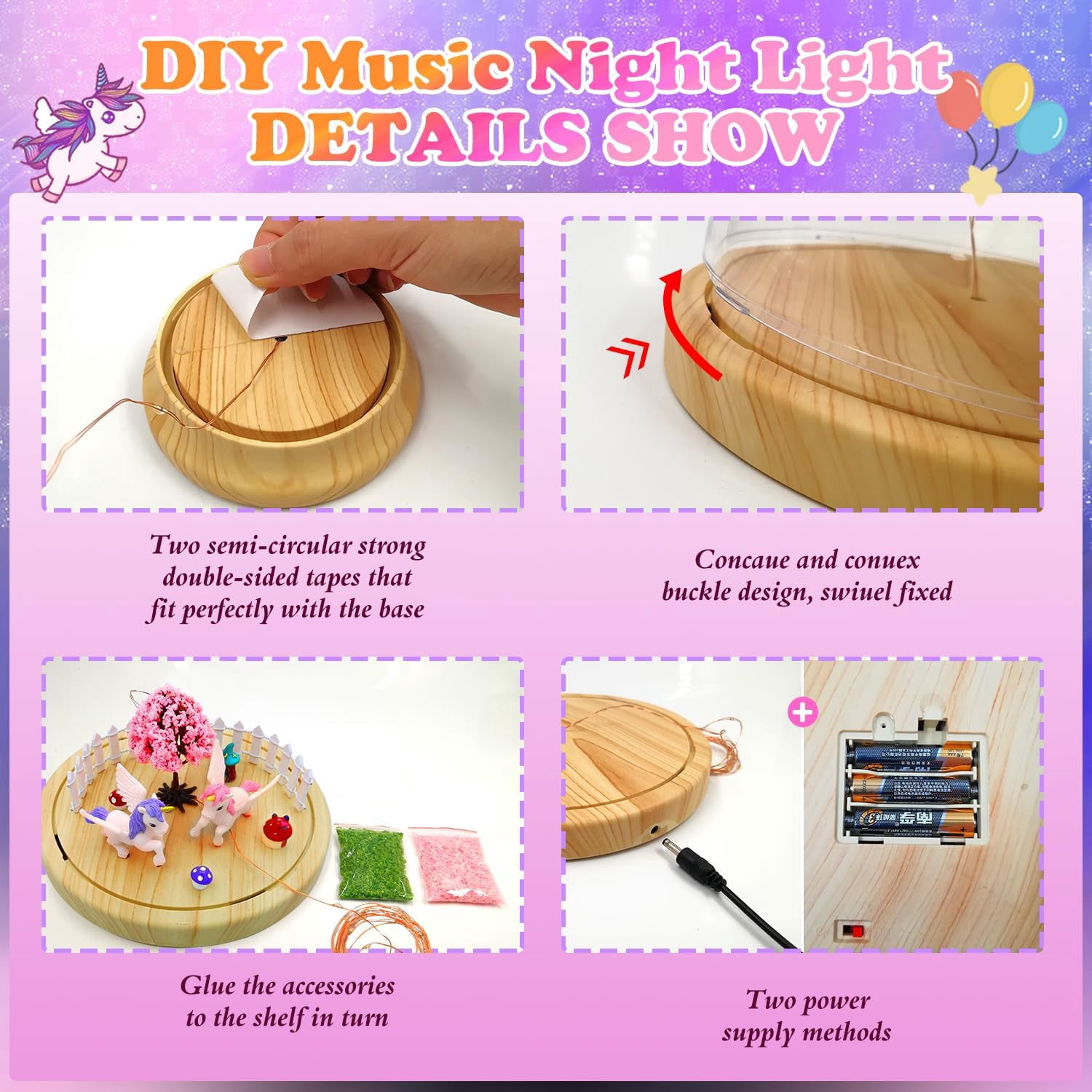 KOMI Make Your Own Night Light with Music, Unicorn DIY Kits for Girls Night Light USB Upgrade Edition Unicorn Toys, Arts and Crafts Lamp Project for Girls, Gifts for 4 5 6 7 8 9 10 Year Old Girl